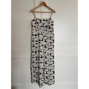 Melloday Abstract Wide Leg Jumpsuit In Bone Black & Cream Adjustable Straps M